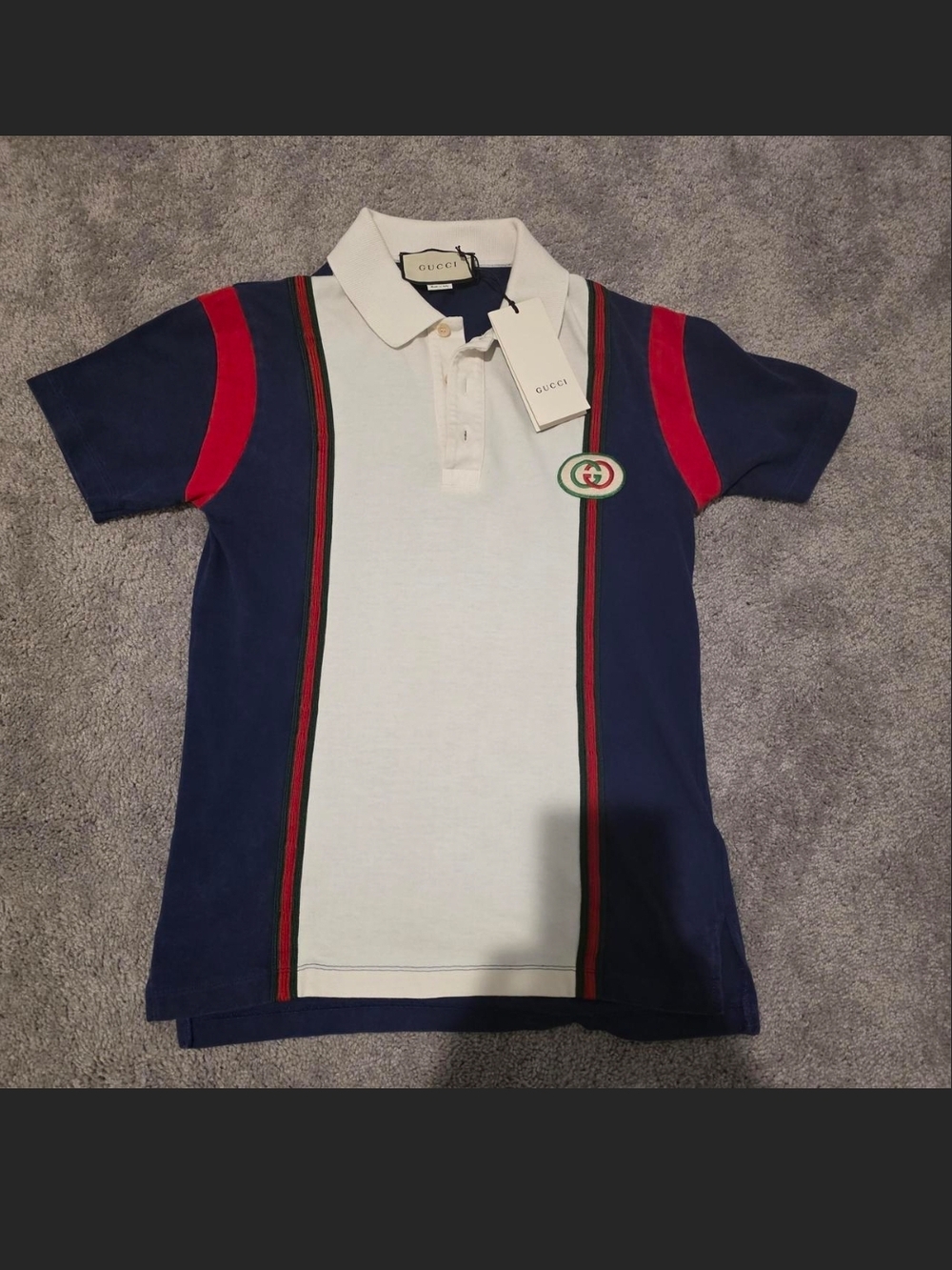 Gucci Navy White Polo with Red Stripe Accents